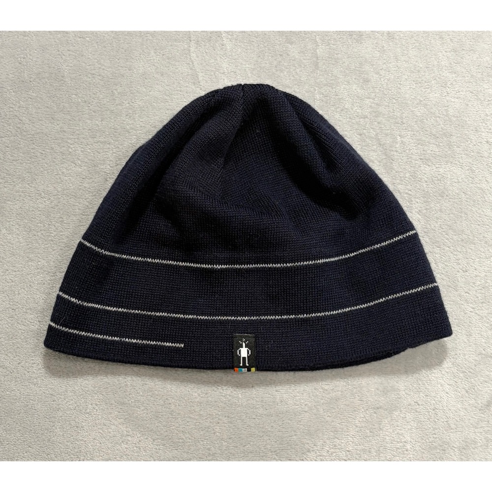Smartwool Mens Reflective Lid Beanie Merino Wool Knit Striped Hat Black Outdoor